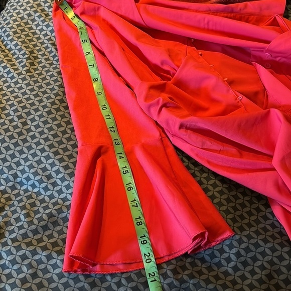 Vintage corset style pink peplum button down top with bell sleeves  Sz M - Picture 11 of 12